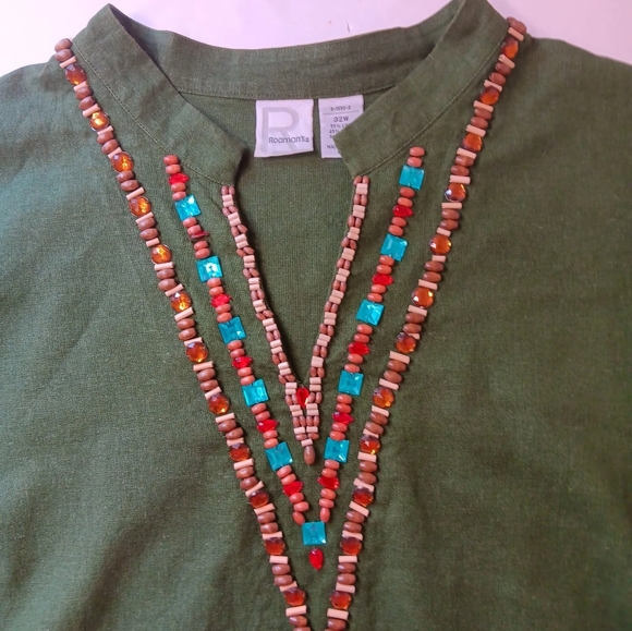 Roaman's tunic blouse,Boho Chic Hippie Plus sz 32W, linen,handmade rhinestone. - Picture 10 of 16